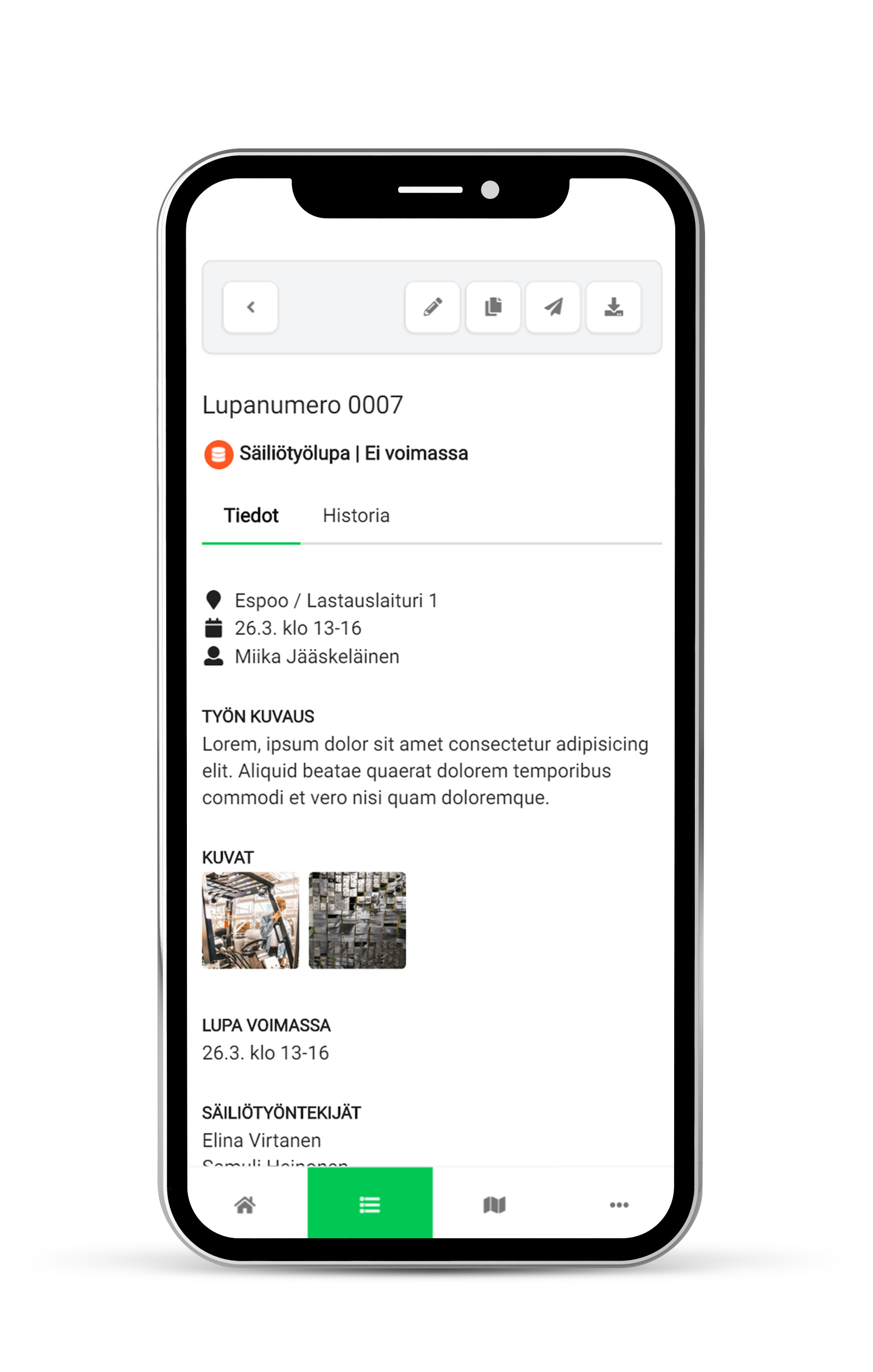 Työluvan tiedot mobiililaitteessa Työluvan tiedot mobiililaitteessa